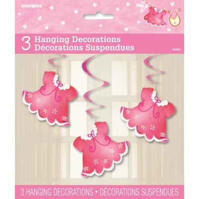 It's A Girl Pink Dress Baby Shower Hanging Swirl Decorations Pk 3