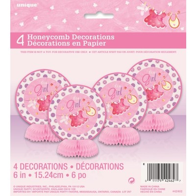 It's A Girl Pink Baby Shower 6in. Mini Honeycomb Decoration Pk 4
