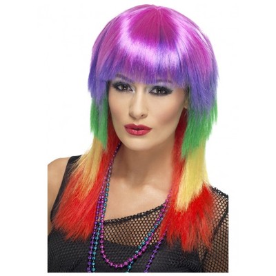 Multi Coloured Long Rainbow Rocker Wig Pk 1