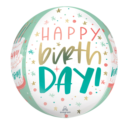 Happy Birthday Cake Mint Green Orbz Foil Balloon Pk 1