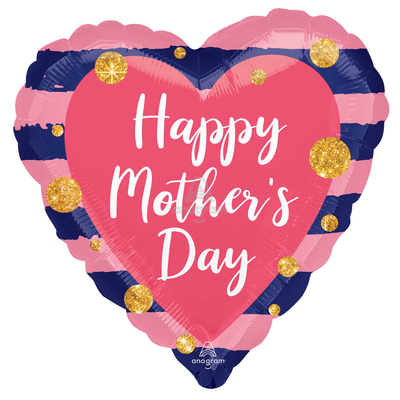 Pink & Navy Happy Mothers Day Heart Foil Balloon