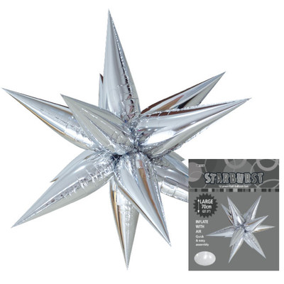 Silver Starburst Supershape Foil Balloon (27.5in-70cm) Pk 1 (Air Inflation Only)