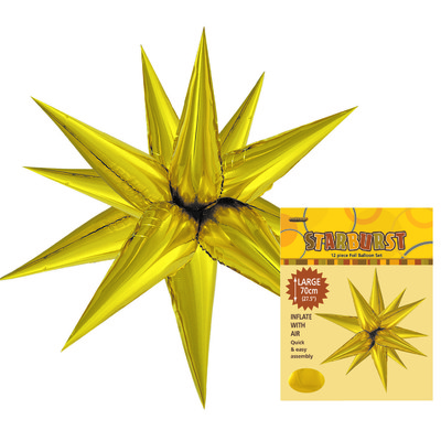 Gold Starburst Supershape Foil Balloon (27.5in-70cm) Pk 1 (Air Inflation Only)