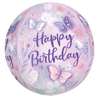 Happy Birthday Butterflies Orbz Foil Balloon (15in, 38cm)