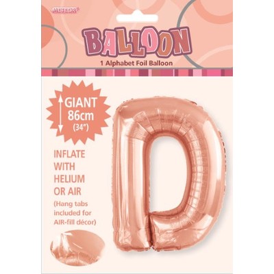 Rose Gold Letter D Foil Supershape Balloon (34in-86cm) Pk 1 
