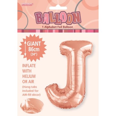 Rose Gold Letter J Foil Supershape Balloon (34in-86cm) Pk 1