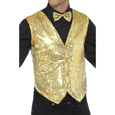 Adult Male Gold Sequin Waistcoat Vest (Small, 34-36) Pk 1 (VEST ONLY)