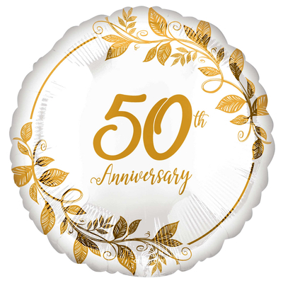 White & Gold 50th Anniversary Foil Balloon (18in, 45cm)