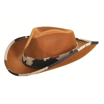 Child Brown Cowboy Hat with Cow Print Trim