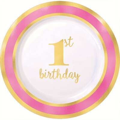 Pink 1st Birthday Girl 7.5in. Plastic Plates Pk 10