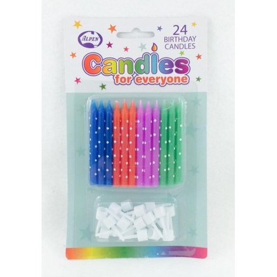 Candles Polka Dot with Holders Pk24 (Assorted Colours)