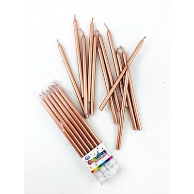 Rose Gold Tall Cake Candles (12cm) Pk 12