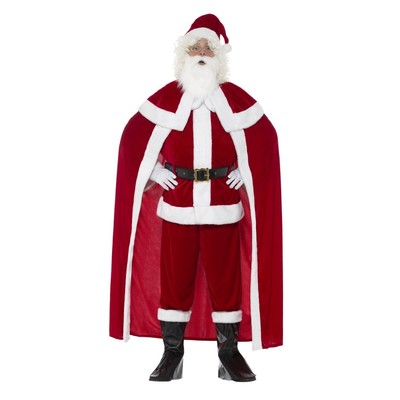 Christmas Adult Deluxe Santa Claus Suit Costume with Long Cape (Large, 42-44)