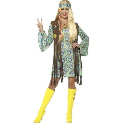 Adult 60's Hippie Chick Dress Costume (Large, 16-18)