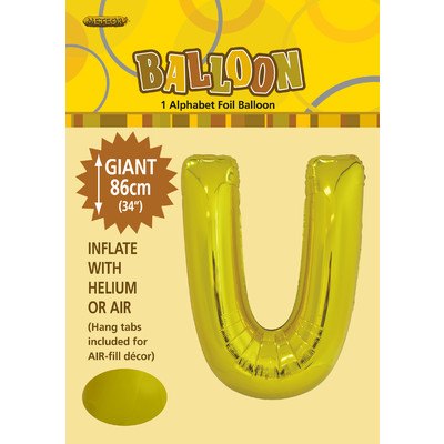 Gold Letter U Foil Supershape Balloon (34in-86cm) Pk 1