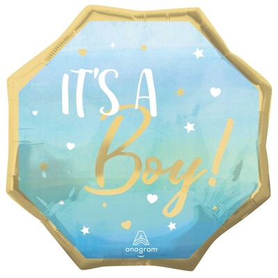 It's A Boy Foil Supershape Balloon Blue & Gold 55cm