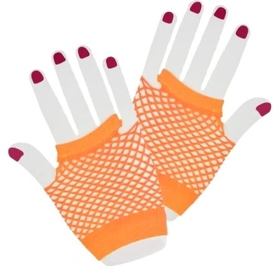 Short Neon Orange Fingerless Fishnet Gloves (1 Pair)