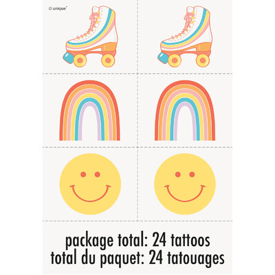 Flower Power Rainbow Roller Skate Tattoos (Pk 24)