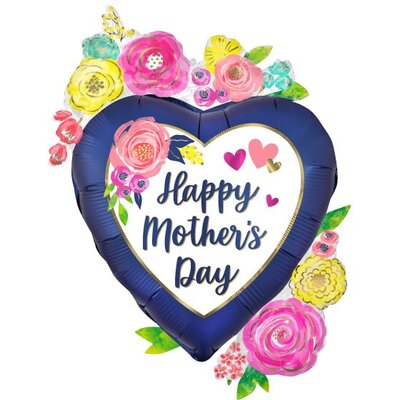 Happy Mothers Day Floral Heart Supershape Foil Balloon