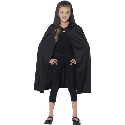 Child Halloween Long Black Hooded Cape Pk 1