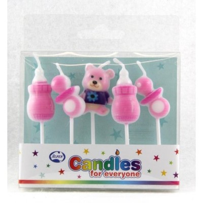 Baby Shower Girl Pink Party Candles Pk 5