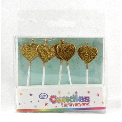 Glitter Gold Hearts Party Candles Pk 5