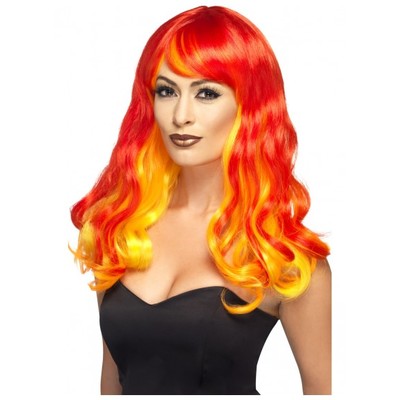 Long Devil Wig - Red & Orange Ombre Pk1 