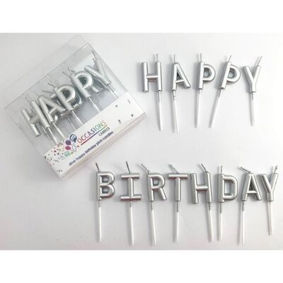 Silver Happy Birthday Candle Set (13 Letters) Pk 1