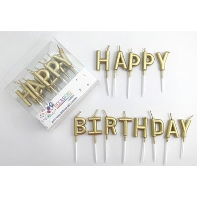 Gold Happy Birthday Candle Set (13 Letters) Pk 1