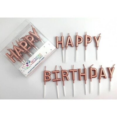 Rose Gold Happy Birthday Candle Set (13 Letters) Pk 1