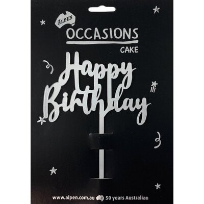 Silver Acrylic Happy Birthday Cake Topper