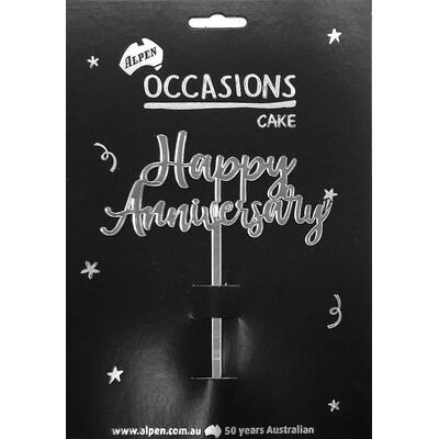 Happy Anniversary Silver 2mm Acrylic Cake Topper