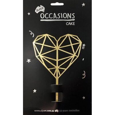 Gold Acrylic Geometric Heart Cake Topper