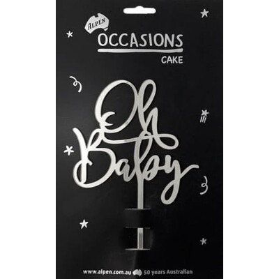 Oh Baby Silver 2mm Acrylic Shower Cake Topper