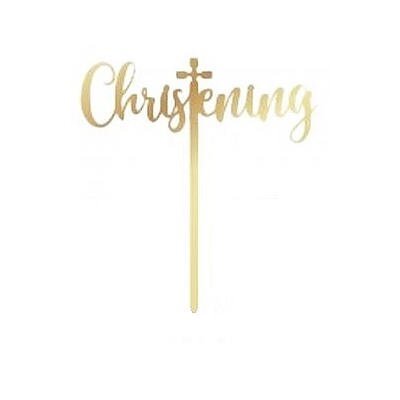 Gold Christening Acrylic Cake Topper