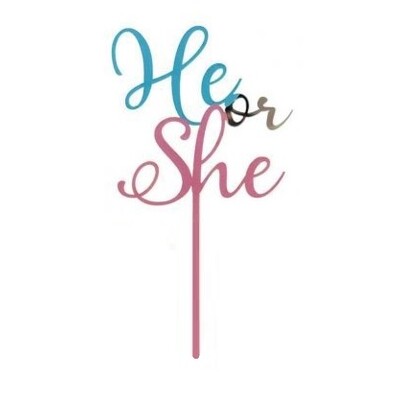 He Or She Gender Reveal Acrylic Cake Topper