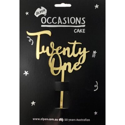 Gold Acrylic Twenty One Cake Topper