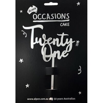 Silver Acrylic Twenty One Cake Topper