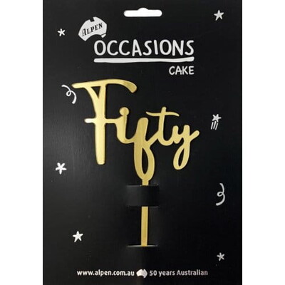 Gold Fifty 2mm Acrylic Birthday Cake Topper