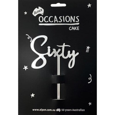 Silver Sixty 2mm Acrylic Birthday Cake Topper