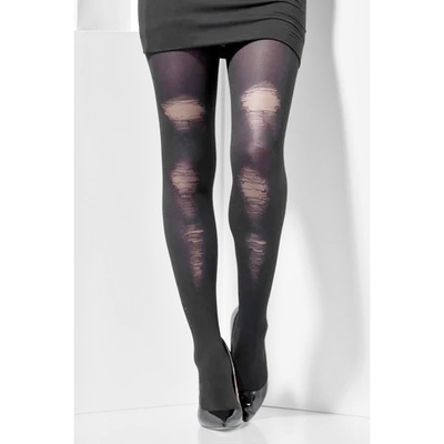 Halloween Black Opaque Stockings with Distressed Detail