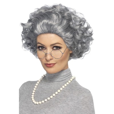 Adult Granny Costume Kit (Wig, Glasses & Pearl Necklace) Pk 1