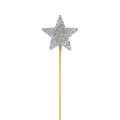 Silver Glitter Star Pick Candle Pk 1