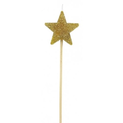 Gold Glitter Star Pick Candle Pk 1