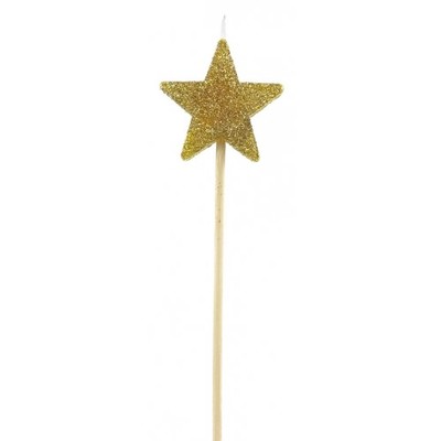 Gold Glitter Star Pick Candle Pk 1