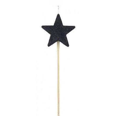 Black Glitter Star Pick Candle Pk 1