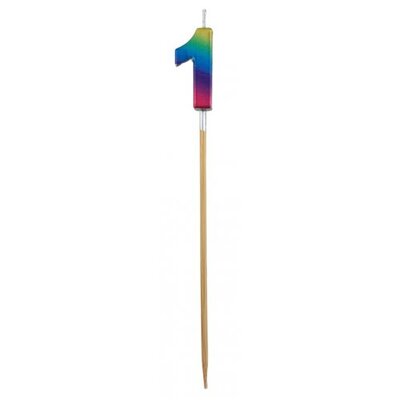 Metallic Rainbow Number 1 Tall Stick Cake Candle