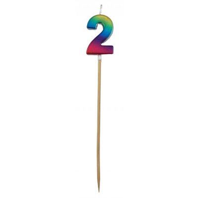 Metallic Rainbow Number 2 Tall Stick Cake Candle