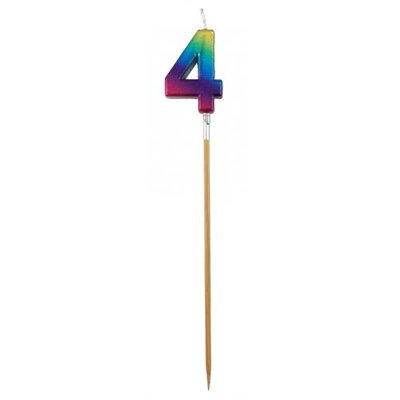 Metallic Rainbow Number 4 Tall Stick Cake Candle