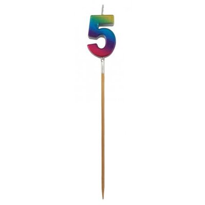 Metallic Rainbow Number 5 Tall Stick Cake Candle